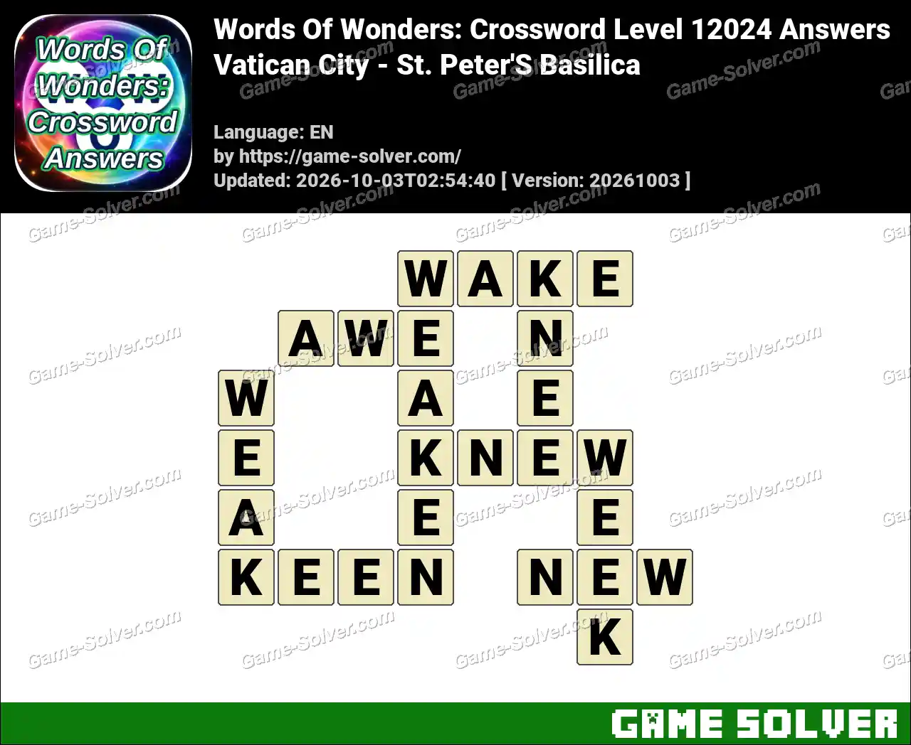 Words Of Wonders: Crossword Level 12024 Answers – Vatican City – St. Peter’S Basilica